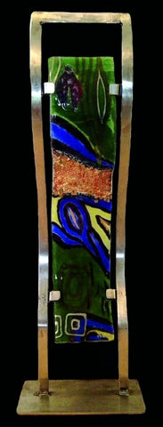 <h4>Private commission</h4>
Fused glass. Stainless steel base.